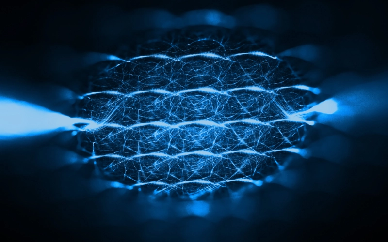 Glowing blue geometric nanoparticle structure
