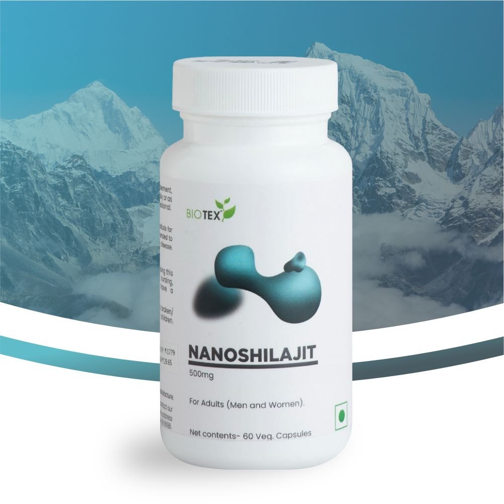 Biotex Nano Shilajit Capsules bottle - Purified Ayurvedic wellness formula for daily nutritional support
