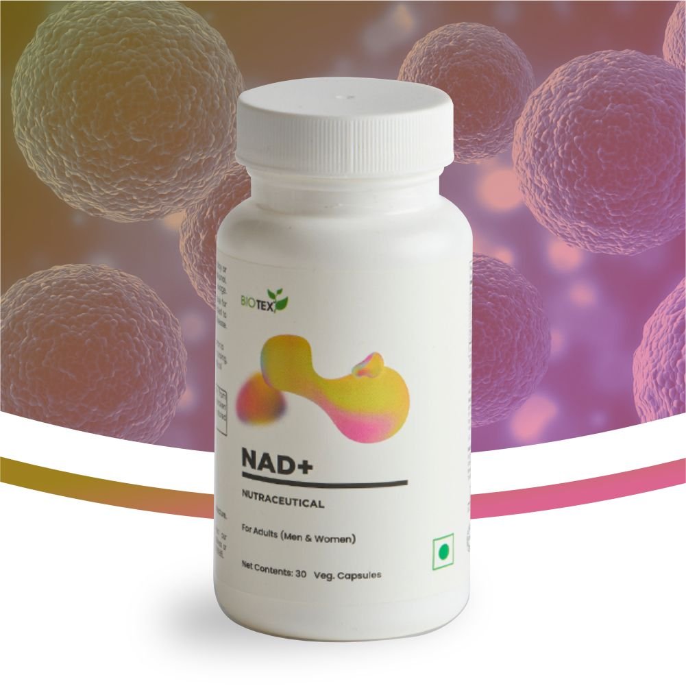 Biotex NAD+ Capsules supplement bottle - Advanced cellular wellness and cognitive support formula